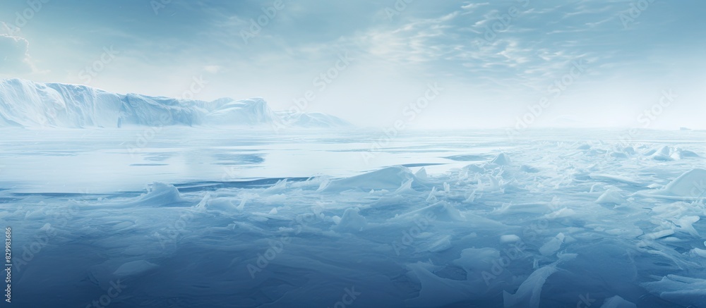 Fototapeta premium A glimpse into the fascinating world of icy lakes where snow forms intricate patterns within the frozen depths Copy space image