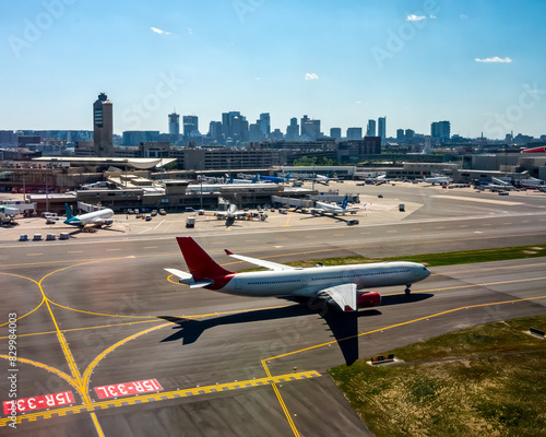 Boston behind Logan Airport with planes