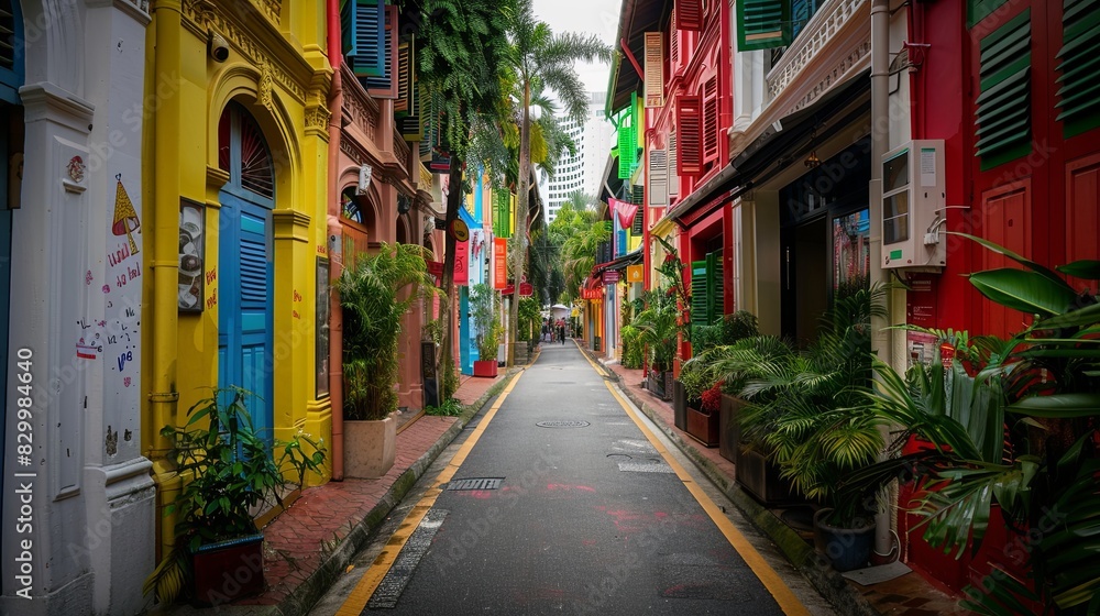 Singapore - June 2020: Haji lane without people. The Haji Lane is the short street within Kampong Glam district in Singapore where there are full of restaurants, cafes and interesting shops Singapore - June 2020: Haji lane without people. The Haji Lane is the short street within Kampong Glam district in Singapore where there are full of restaurants, cafes and interesting shops