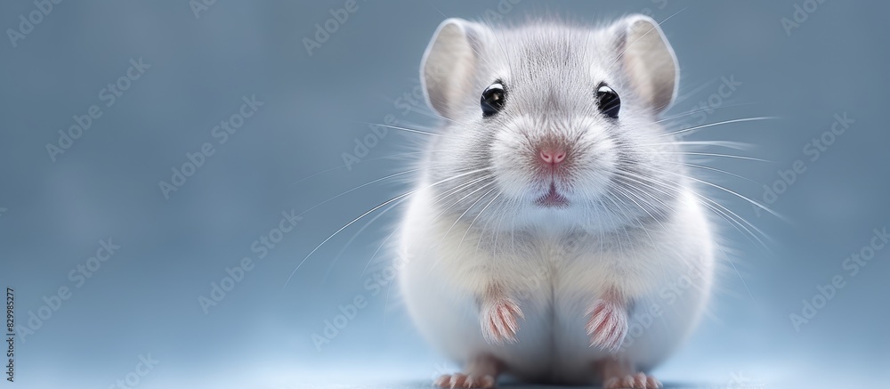 Close up macro photography image of a gray baby rodent a little hamster standing sideways with copy space Close up macro photography image of a gray baby rodent a little hamster standing sideways with copy space