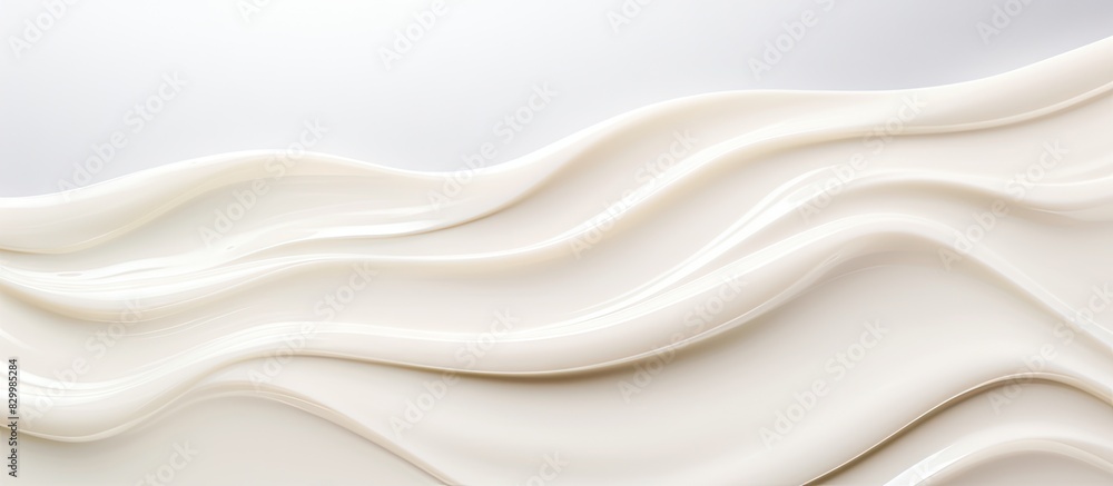 Obraz premium A close up image of a cream moisturizer with a wavy texture is showcased on a white background offering a copy space image in a horizontal banner format It is a beauty product for skin care 148 charac