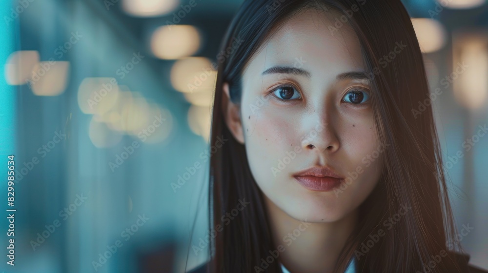 selective focus on an Asian professional face with long, straight hair, mediating a business negotiation in a luxurious conference room. selective focus on an Asian professional face with long, straight hair, mediating a business negotiation in a luxurious conference room.