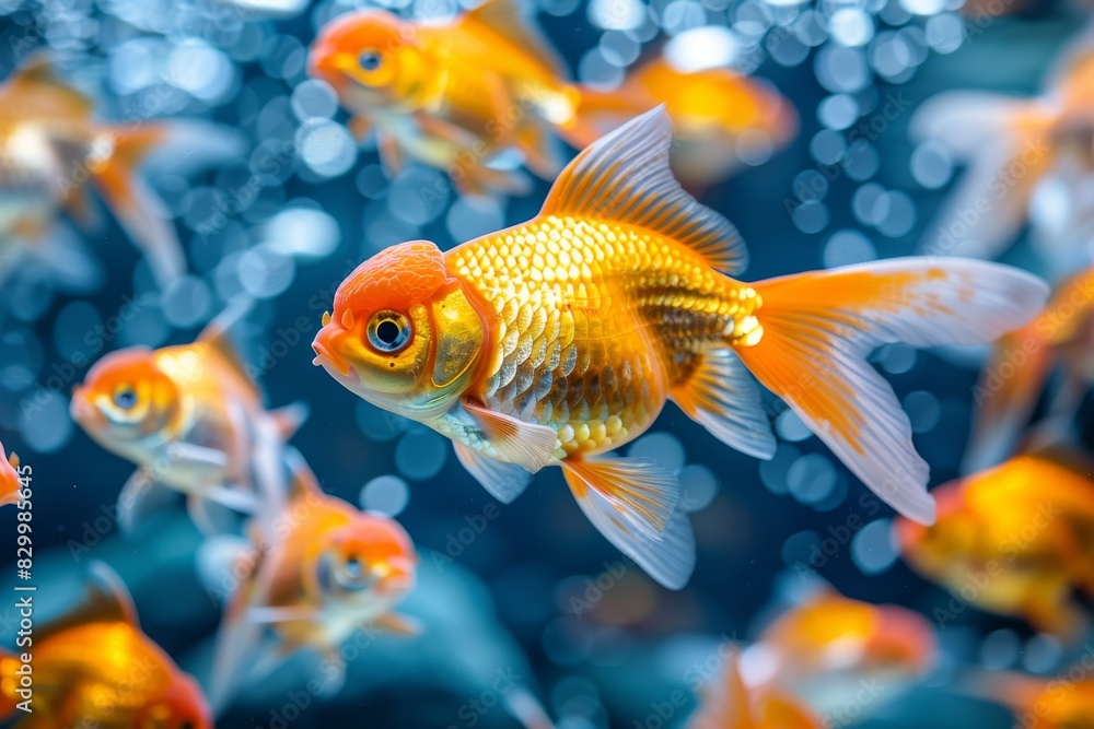 Tranquility of the fish tank. Goldfish enjoying background of aquatic flora Tranquility of the fish tank. Goldfish enjoying background of aquatic flora