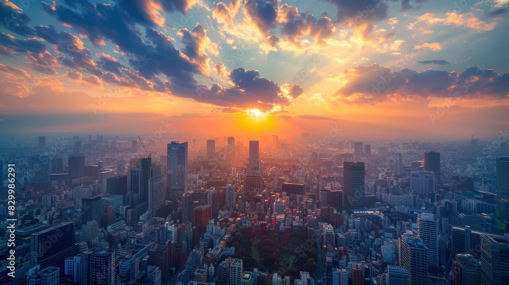 Fototapeta premium photograph of Many bird's eye views of the city. There is light from the sun