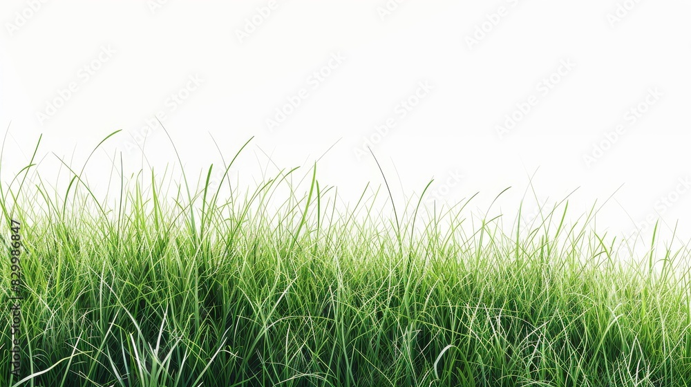 Fototapeta premium Green grass field against a white backdrop