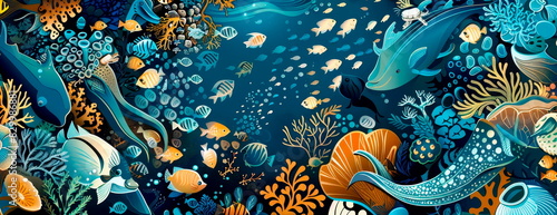 silhouettes of ocean animals arranged in a mandala pattern  intricate details  World Oceans Day