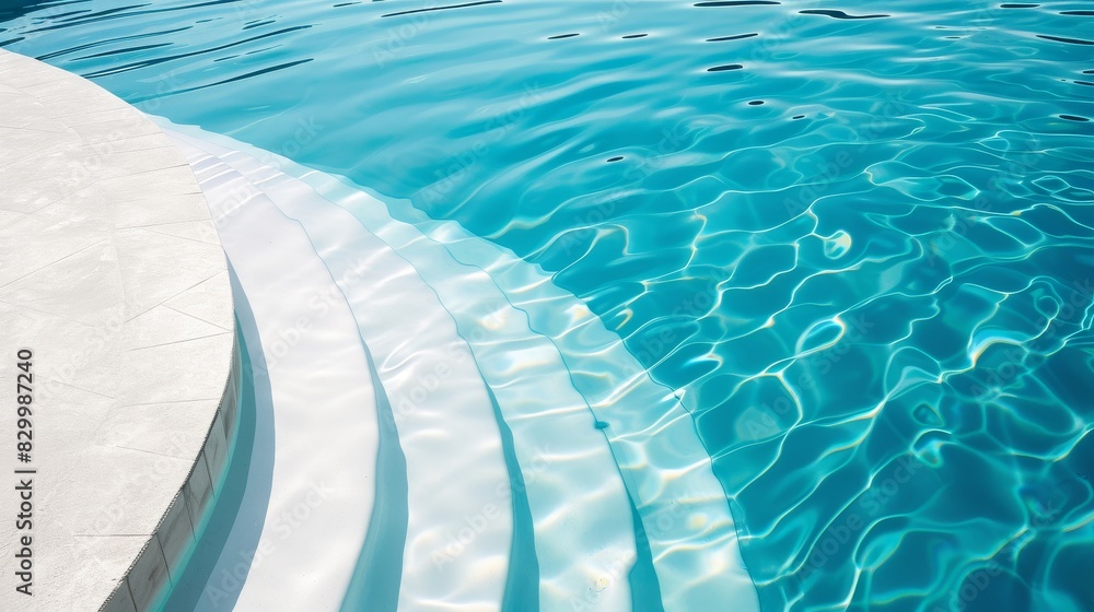 Swimming pool with bright blue water and ripples