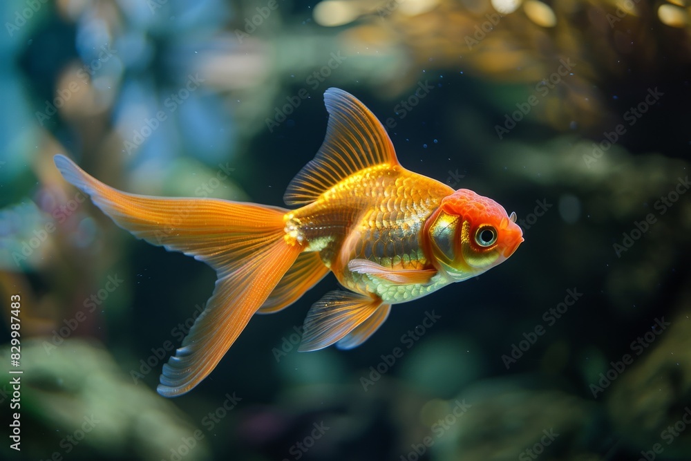 Harmony of the fish tank. Goldfish enjoying lush aquatic plant life Harmony of the fish tank. Goldfish enjoying lush aquatic plant life
