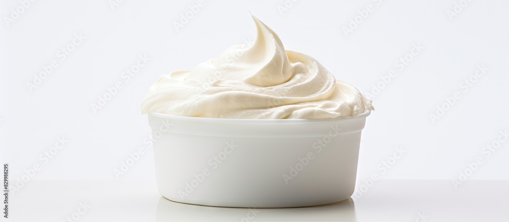 A dollop of homemade cream cheese sits on a white backdrop emphasizing the idea of a copy space image A dollop of homemade cream cheese sits on a white backdrop emphasizing the idea of a copy space image
