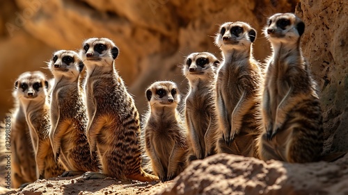 Vigilant Clan: Meerkats on High Alert in Desert photo