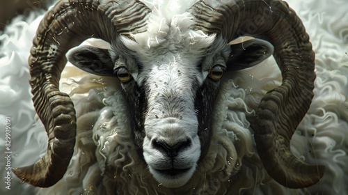 Sahelian Ram with a white and black coat. 