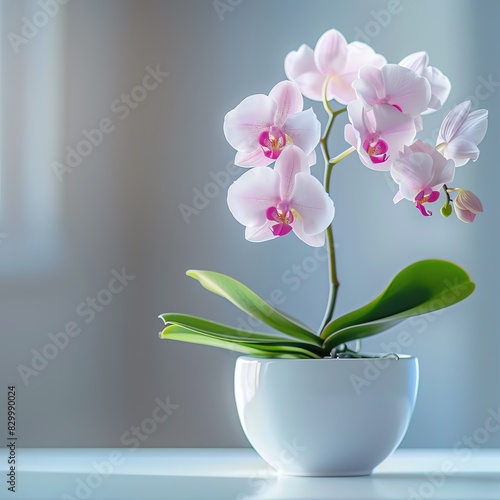 Wallpaper Mural A delicate pink orchid blooms in a white pot, bathed in soft light. Torontodigital.ca