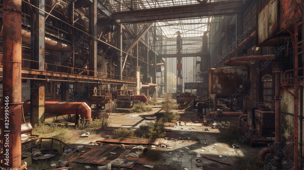 Desolate Industrial Factory with Rusting Machinery - Liminal Image