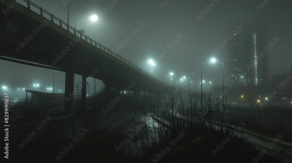 Fototapeta premium Foggy Overpass and City Lights - Liminal Image