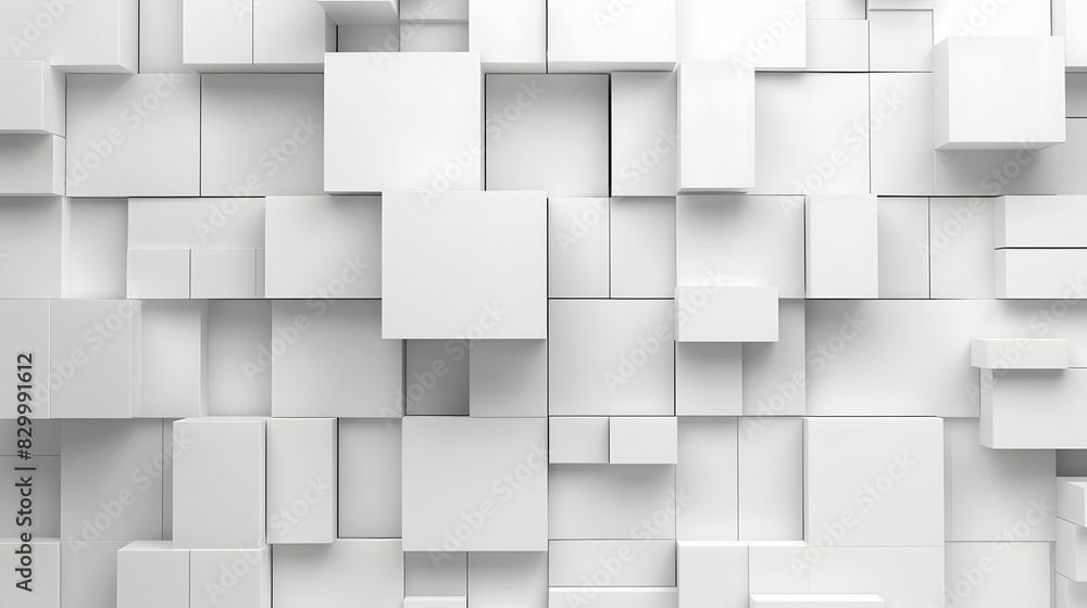 Random shifted white cube boxes block background wallpaper background. Generative AI. Random shifted white cube boxes block background wallpaper background. Generative AI.