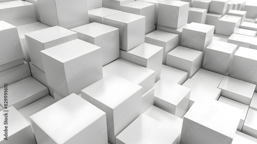 Random shifted white cube boxes block background wallpaper background. Generative AI. Random shifted white cube boxes block background wallpaper background. Generative AI.