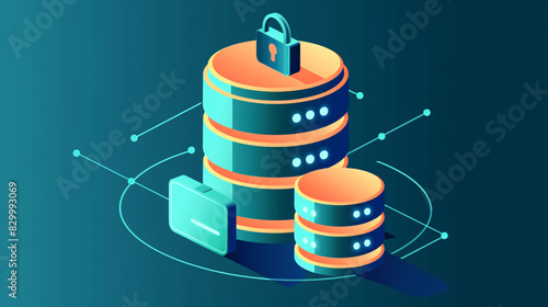 3d database secure Concept of information protection in isometric style.