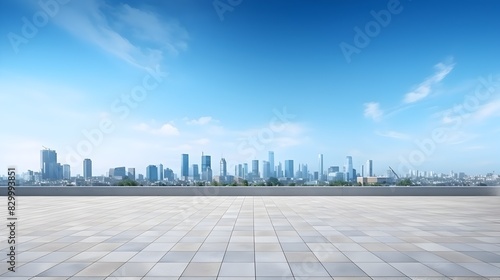 Expansive Urban Skyline with Empty Paved Square in Foreground