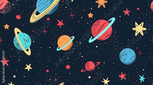 Fototapeta Naklejka Na Ścianę i Meble -  seamless pattern with outer space with stars background. Generative AI.