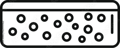 Minimalistic vector illustration of outlined cheese block icon with editable stroke and simple design for web, print, and digital use, representing gourmet dairy product