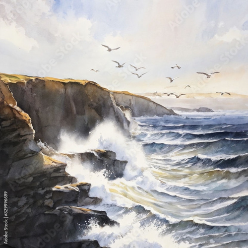 waves breaking on rocks
