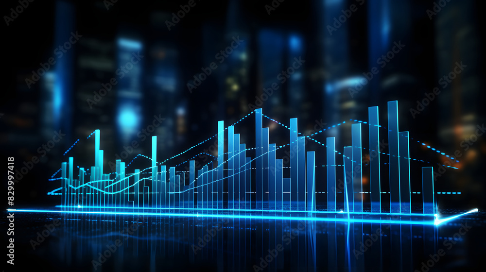 Digital blue business chart hologram graphics poster background Digital blue business chart hologram graphics poster background