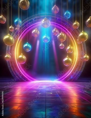 Decorated in a Vibrant Circular Scenery - Hanging with Gold Balls