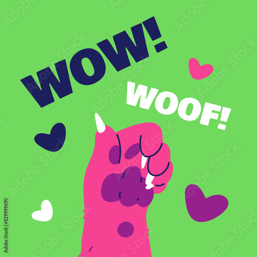 Vector poster of a dog paw with a thumbs up gesture in a flat style