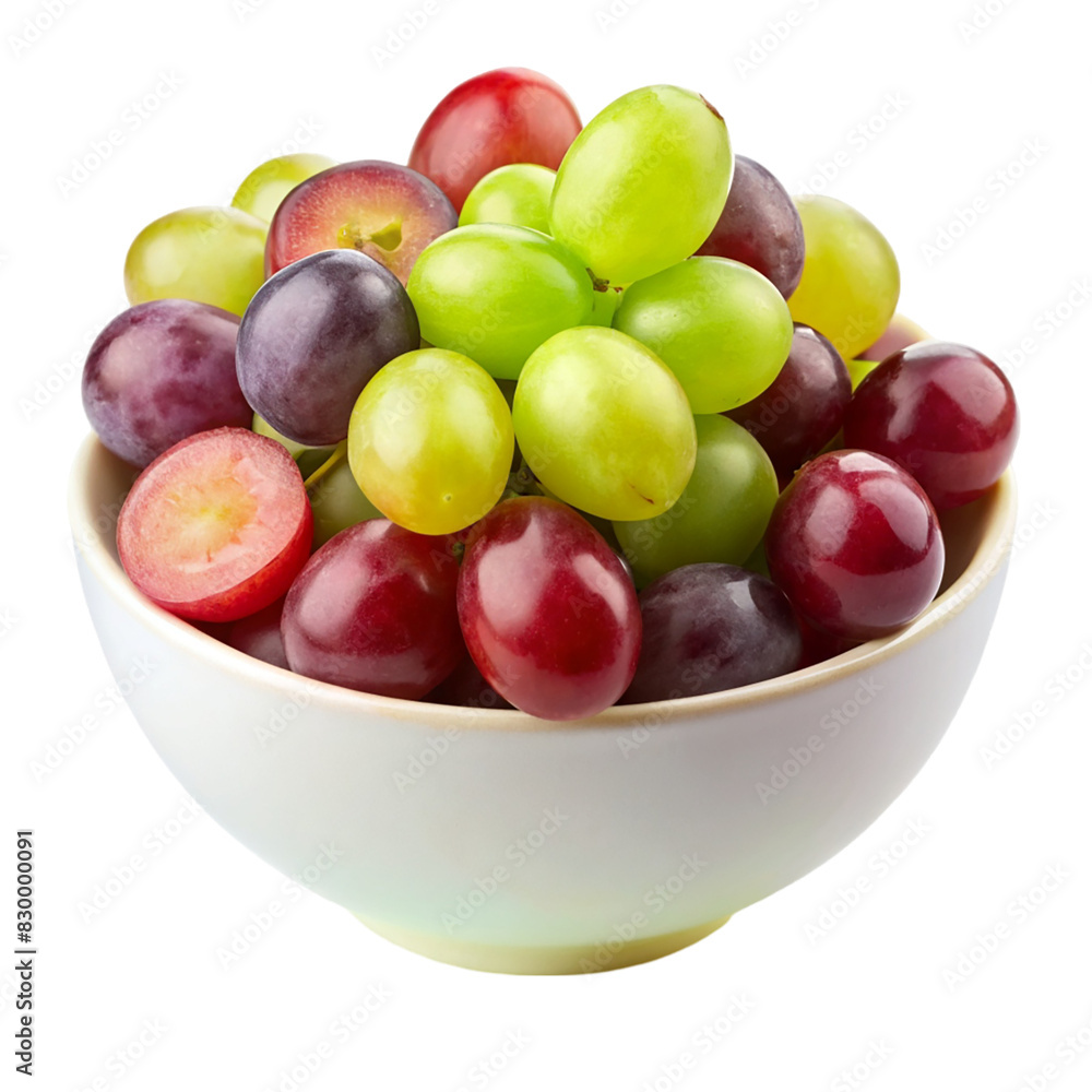 A bowl of grapes with different colors on transparent background A bowl of grapes with different colors on transparent background