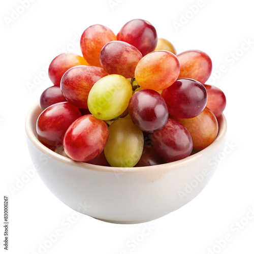 A bowl of grapes with different colors on transparent background