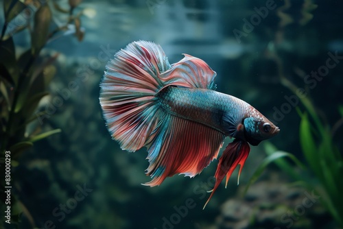 Splendid halfmoon betta splendens. Nature's magnificent aquatic creation photo