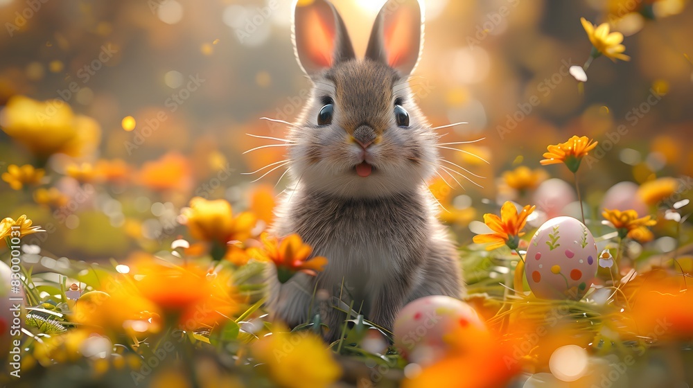 A cute bunny surrounded by colorful Easter eggs and spring flowers, symbolizing the spirit of Easter List of Art Media digital art A cute bunny surrounded by colorful Easter eggs and spring flowers, symbolizing the spirit of Easter List of Art Media digital art