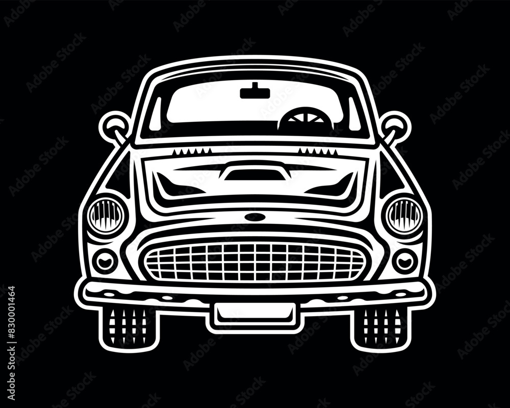 Classic car front view vector illustration on dark background Classic car front view vector illustration on dark background