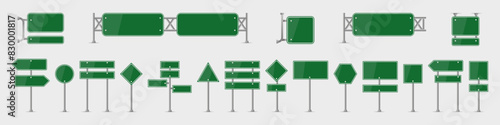 Blank signpost collection. Set of blank traffic road sign with shadow. Vector illustration