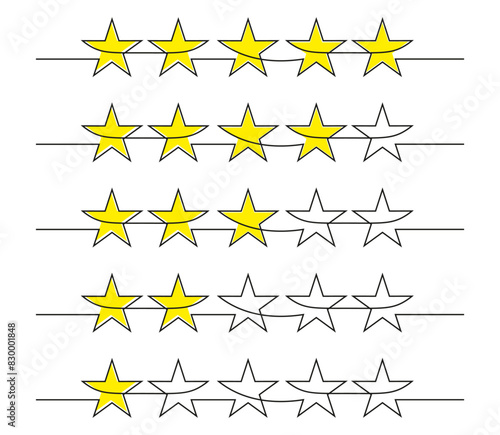 Line yellow rating star icons. Satisfaction review icons