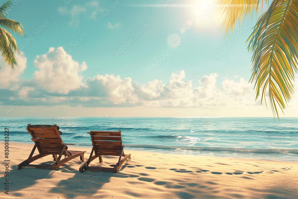 Fototapeta premium delightful and relaxing beach with sunbeds