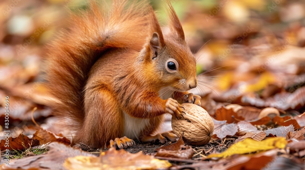 Scottish red squirrel consuming a nut while feeling hungry Scottish red squirrel consuming a nut while feeling hungry