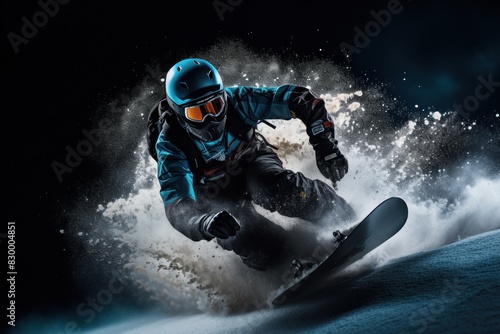 A man confidently snowboarding down a snow-covered slope