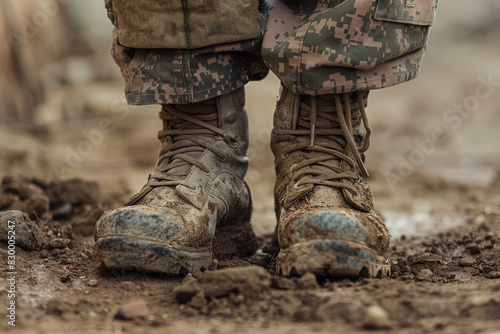 A soldier's boots, worn and scuffed from years of service