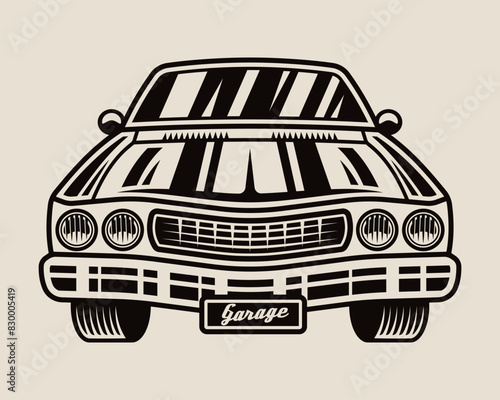 Muscle car front view vector illustration on light background