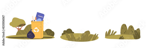 No Smoking Concept With Recycling Bin Filled With Cigarettes And Packages Trash In A Natural Setting Vector Illustration