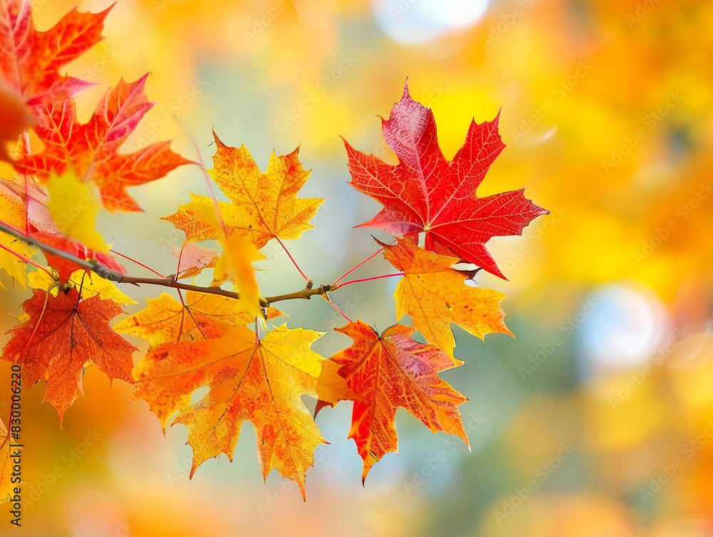 Brightly colored fall leaves in the warm sun, close-up Brightly colored fall leaves in the warm sun, close-up