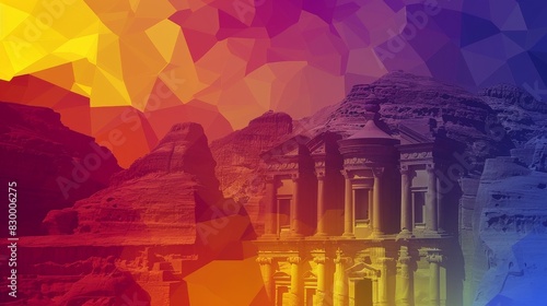Abstract background with silhouettes or outlines of Jordan historical landmarks photo