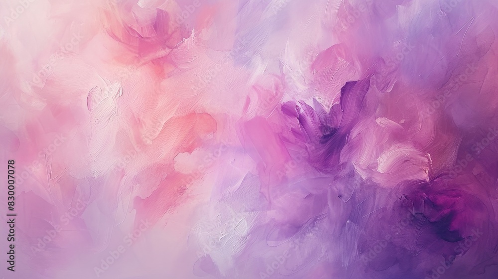 Purple and pastel colors with delicate, smooth strokes and subtle floral patterns