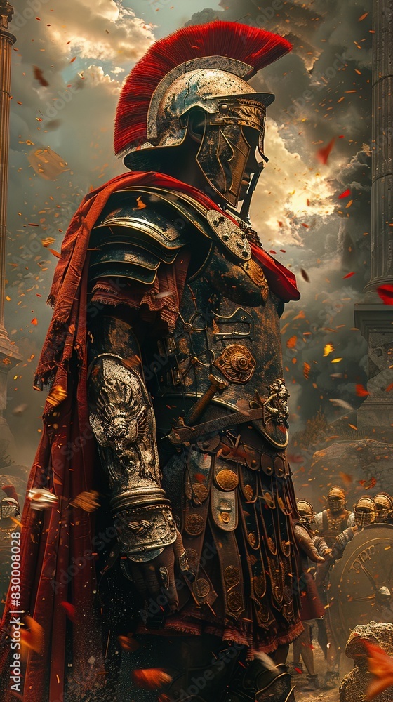 Cyborg Roman warrior in digital armor, commanding legions in a virtual Colosseum, strategy and strength Cyborg Roman warrior in digital armor, commanding legions in a virtual Colosseum, strategy and strength