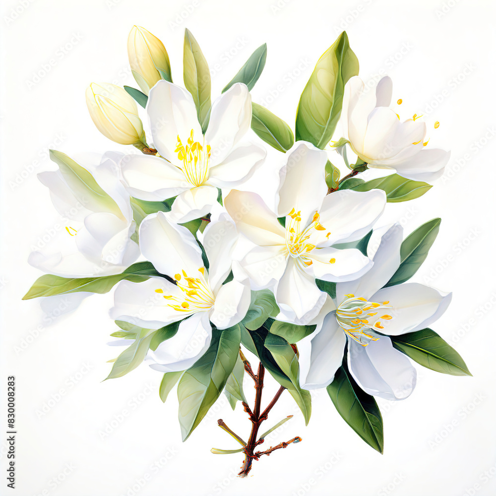 Fototapeta premium bloom jasmine flowers watercolor ai generated