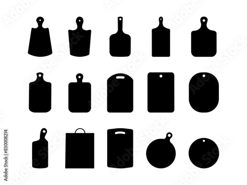 Set of Kitchen Cutting Boards Silhouette in various poses isolated on white background