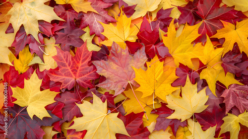 utumn season and end year activity with red and yellow maple leaves background. Generative AI.