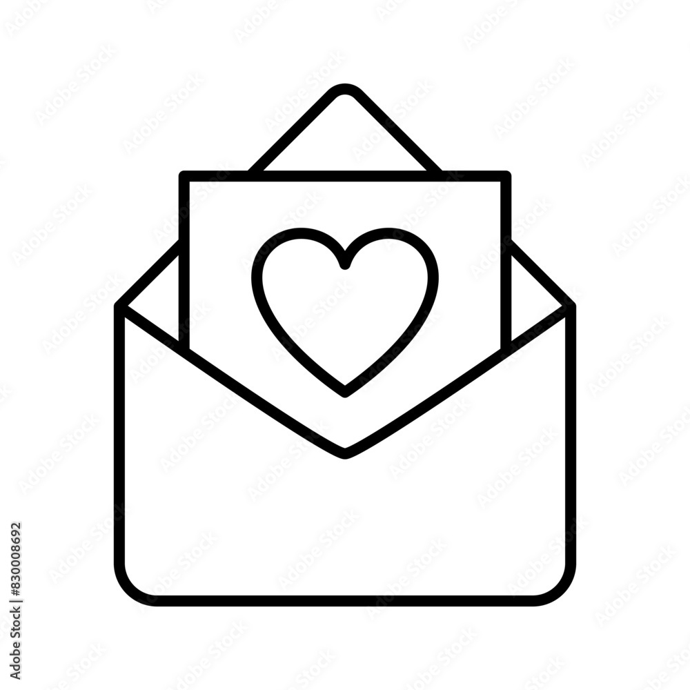 Love letter and envelope icon. Open romantic envelope with heart postcard. Love letter and envelope icon. Open romantic envelope with heart postcard.