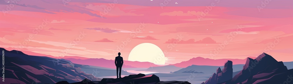 Minimalist man in a suit on a rock, vector art, clean lines, pastel colors, simple design 8K , high-resolution, ultra HD,up32K HD